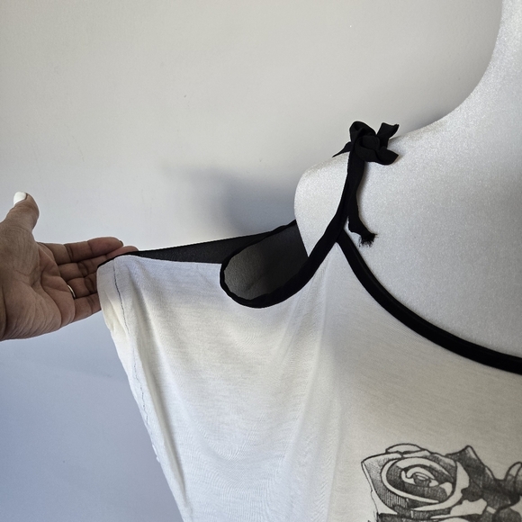 Lip Service Punk Alt Emo Skull Rose Cropped Tank Mesh Cold Shoulder Edgy Goth S - Picture 6 of 12